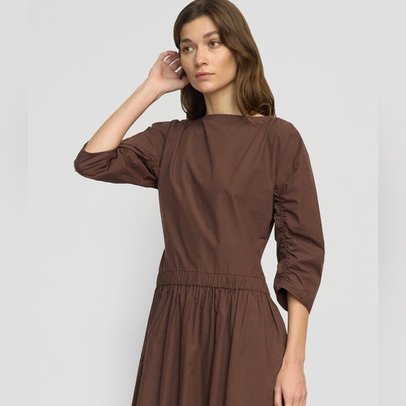 Modern Citizen Natalia Cotton Ruched-Detail Dress Elegant Brown Medium - Picture 5 of 15